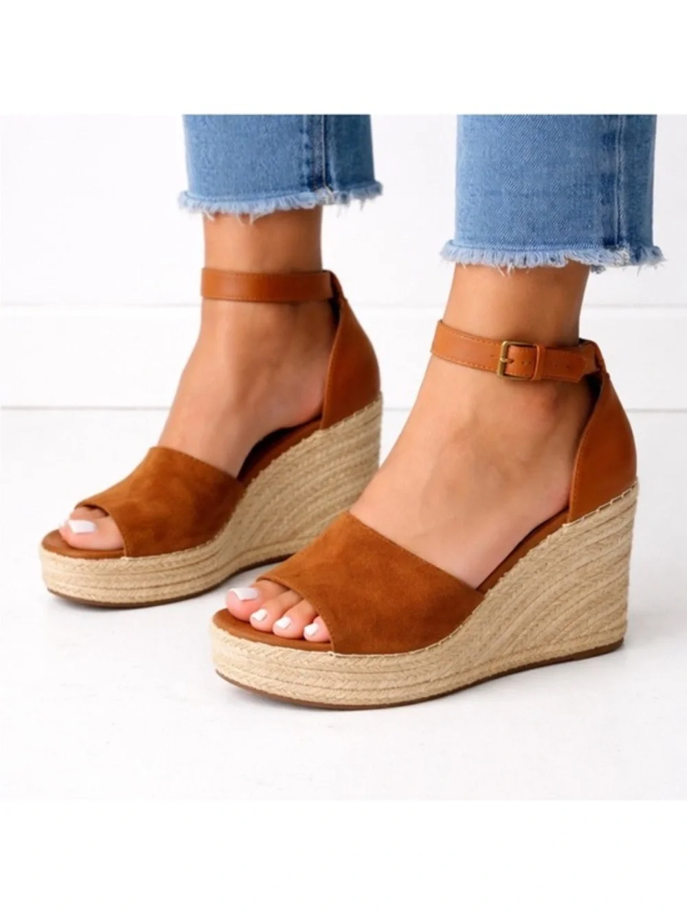 Steve Madden Camel Espadrille Wedge Sandals with Ankle Strap
